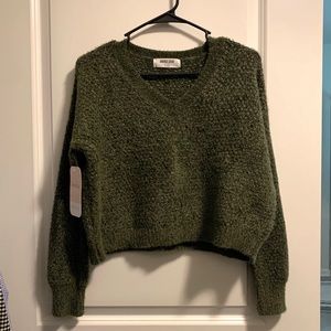 Olive Green Cropped Sweater, Small